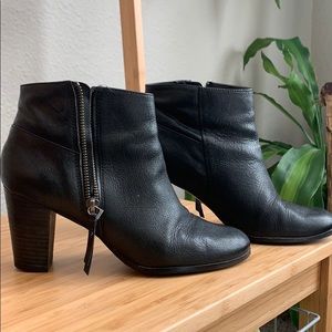 Cole Haan Stacked Heel Leathery Black Booties